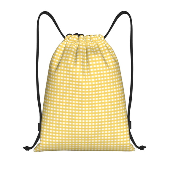 Drawstring Backpack - Yellow Gingham Splash Proof Small Drawstring Gym Bag for Women Men, Cinch Sports String Bag Backpack for Travel Swimming Beach
