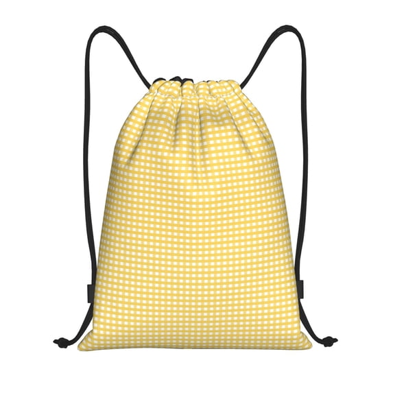 Drawstring Backpack - Yellow Gingham Splash Proof Small Drawstring Gym Bag for Women Men, Cinch Sports String Bag Backpack for Travel Swimming Beach