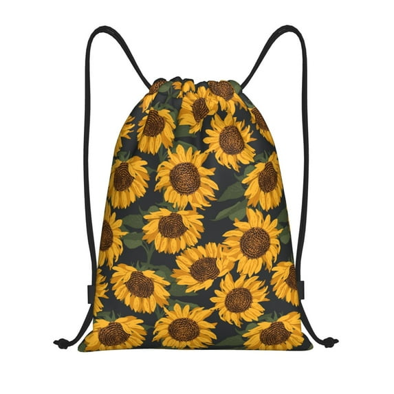 Drawstring Backpack - Yellow blooming sunflowers Splash Proof Small Drawstring Gym Bag for Women Men, Cinch Sports String Bag Backpack for Travel Swimming Beach