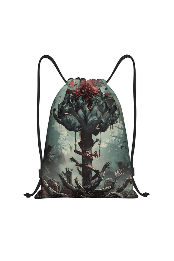 Drawstring Backpack - Zombie Flower Apocalypse Splash Proof Small Drawstring Gym Bag for Women Men, Cinch Sports String Bag Backpack for Travel Swimming Beach