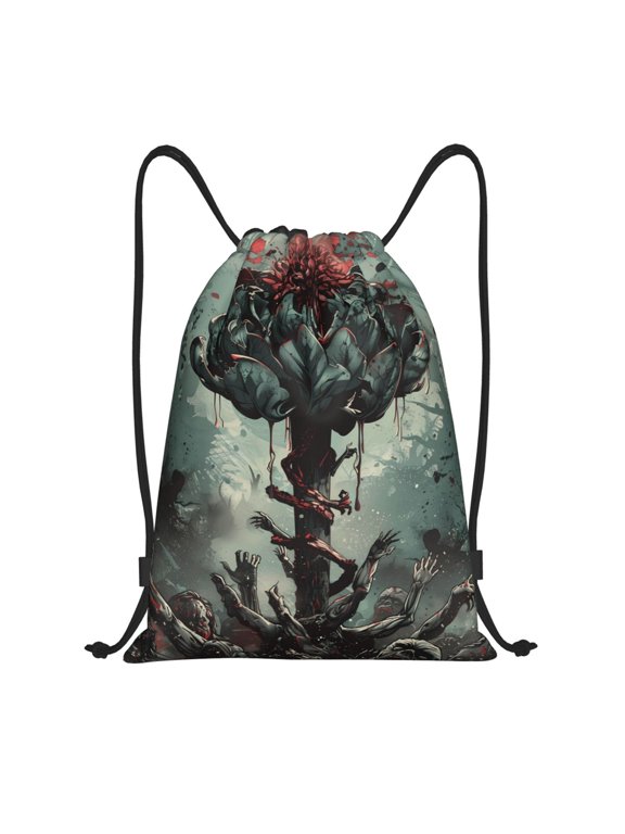 Drawstring Backpack - Zombie Flower Apocalypse Splash Proof Small Drawstring Gym Bag for Women Men, Cinch Sports String Bag Backpack for Travel Swimming Beach