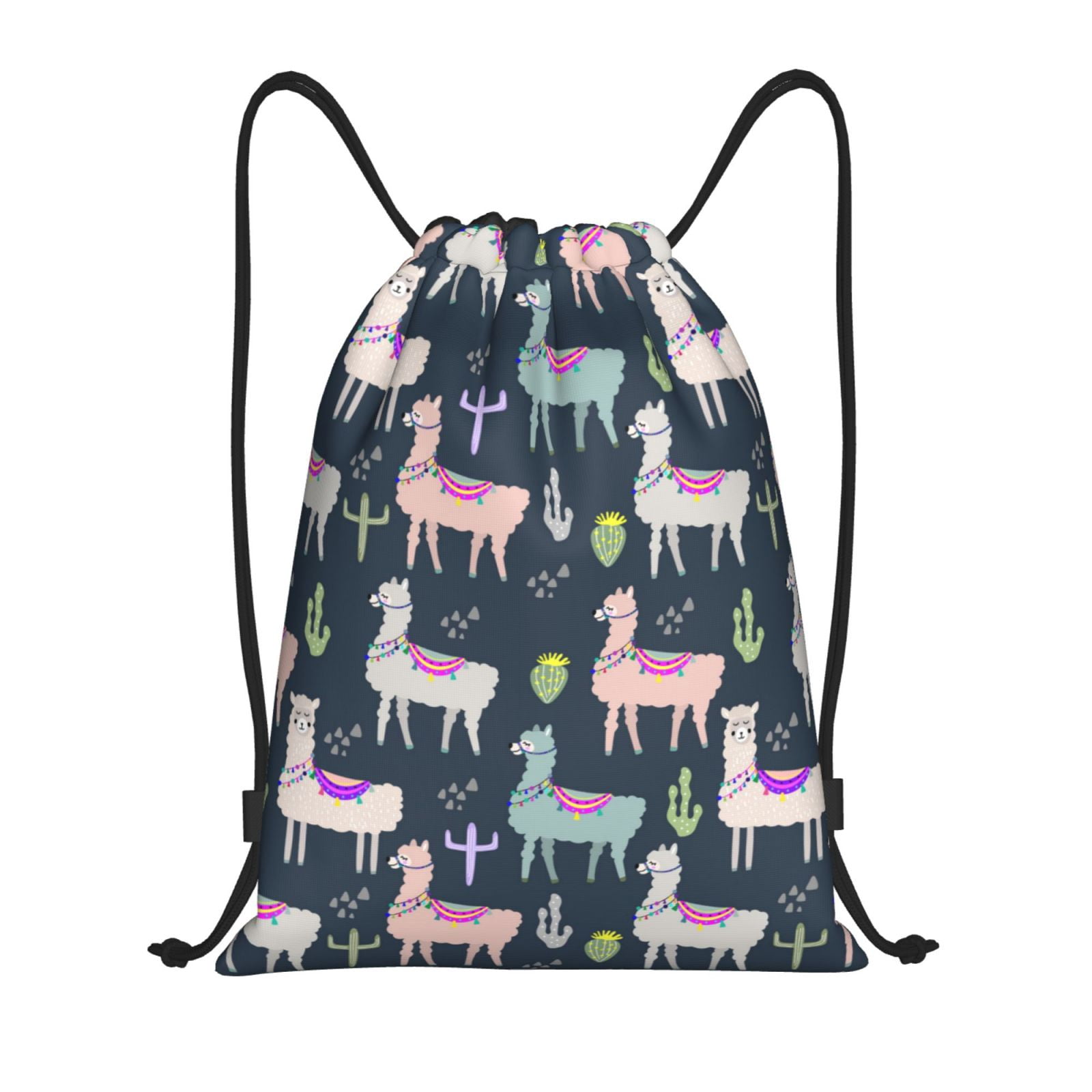 Drawstring Backpack alpacas llama cactus navyblue Sports Gym Bag for ...
