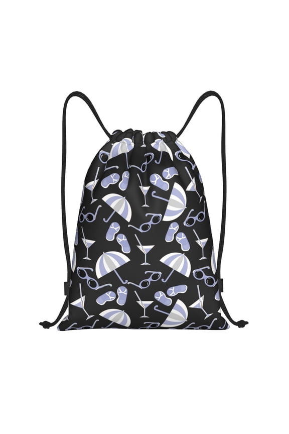 Drawstring Backpack - beach stuff pattern Splash Proof Small Drawstring Gym Bag for Women Men, Cinch Sports String Bag Backpack for Travel Swimming Beach