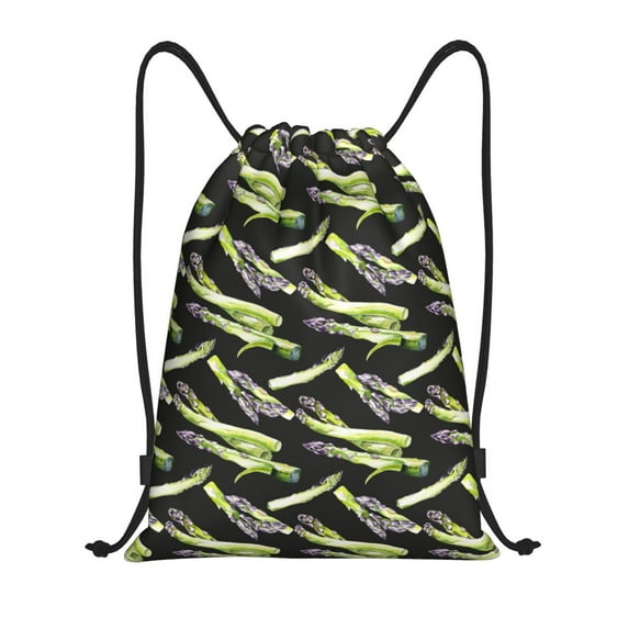 Drawstring Backpack - black Asparagus Print Splash Proof Small Drawstring Gym Bag for Women Men, Cinch Sports String Bag Backpack for Travel Swimming Beach