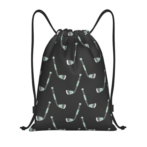 Drawstring Backpack - black hockey sticks print Splash Proof Small Drawstring Gym Bag for Women Men, Cinch Sports String Bag Backpack for Travel Swimming Beach