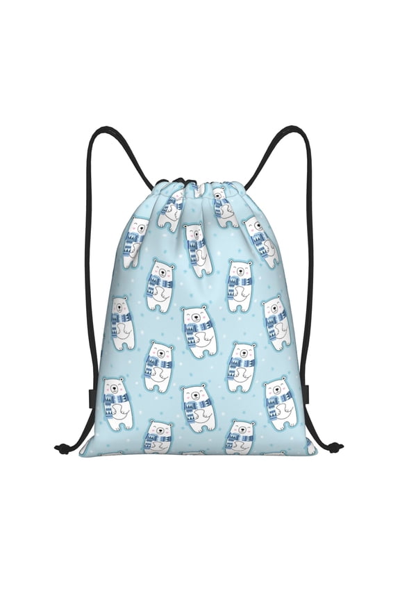 Drawstring Backpack - blue Scarf Bear Splash Proof Small Drawstring Gym Bag for Women Men, Cinch Sports String Bag Backpack for Travel Swimming Beach