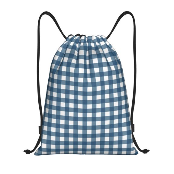 Drawstring Backpack - blue gingham check plaid Splash Proof Small Drawstring Gym Bag for Women Men, Cinch Sports String Bag Backpack for Travel Swimming Beach