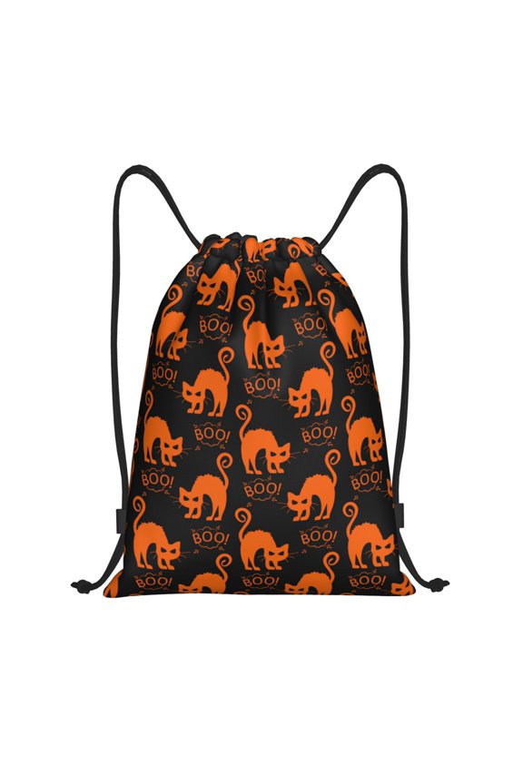 Drawstring Backpack - boo cat halloween Splash Proof Small Drawstring Gym Bag for Women Men, Cinch Sports String Bag Backpack for Travel Swimming Beach