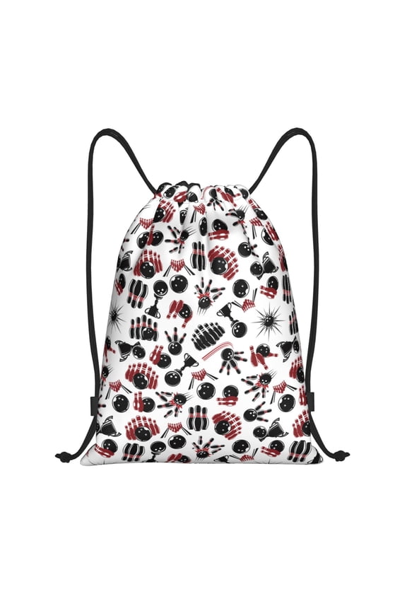 Drawstring Backpack - bowling Splash Proof Small Drawstring Gym Bag for Women Men, Cinch Sports String Bag Backpack for Travel Swimming Beach