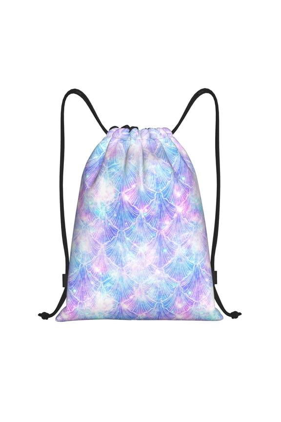 Drawstring Backpack - bright blue shiny fish scale Splash Proof Small Drawstring Gym Bag for Women Men, Cinch Sports String Bag Backpack for Travel Swimming Beach