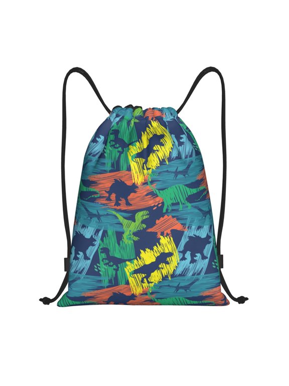 Drawstring Backpack - camouflage Dinosaur print Splash Proof Small Drawstring Gym Bag for Women Men, Cinch Sports String Bag Backpack for Travel Swimming Beach