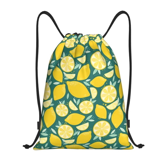 Drawstring Backpack - cartoon Lemon leaves print Splash Proof Small Drawstring Gym Bag for Women Men, Cinch Sports String Bag Backpack for Travel Swimming Beach