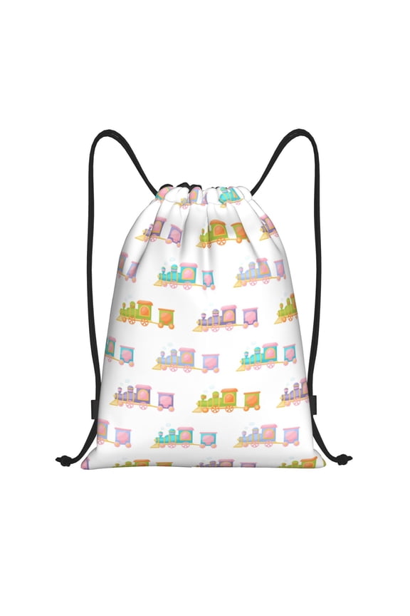 Drawstring Backpack - cartoon Train Pattern Splash Proof Small Drawstring Gym Bag for Women Men, Cinch Sports String Bag Backpack for Travel Swimming Beach