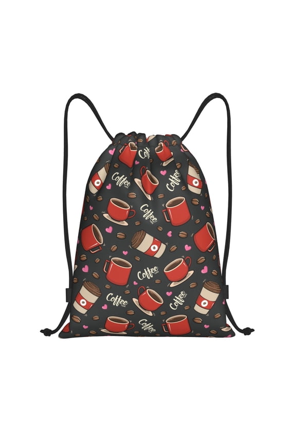 Drawstring Backpack - coffee mug cup Splash Proof Small Drawstring Gym Bag for Women Men, Cinch Sports String Bag Backpack for Travel Swimming Beach