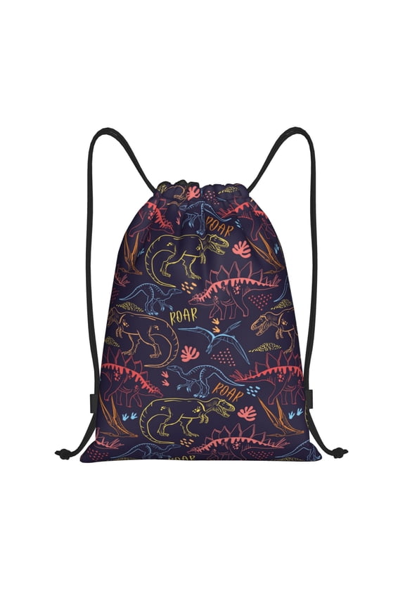 Drawstring Backpack - colorful Dinosaur cartoon Splash Proof Small Drawstring Gym Bag for Women Men, Cinch Sports String Bag Backpack for Travel Swimming Beach