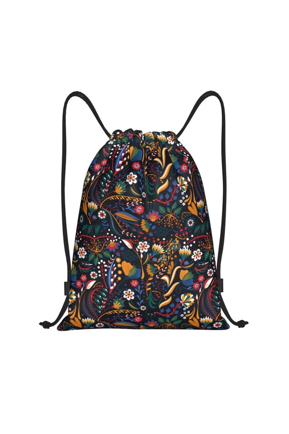 Drawstring Backpack - colorful flowers print Splash Proof Small Drawstring Gym Bag for Women Men, Cinch Sports String Bag Backpack for Travel Swimming Beach