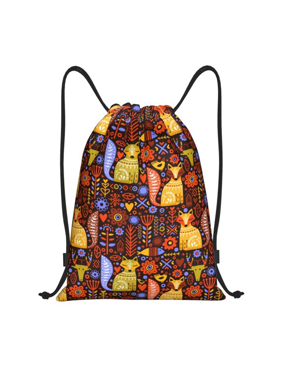 Drawstring Backpack - colorful fox Splash Proof Small Drawstring Gym Bag for Women Men, Cinch Sports String Bag Backpack for Travel Swimming Beach