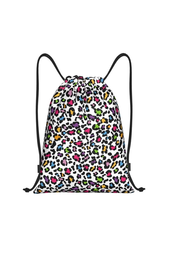 Drawstring Backpack - colorful leopard print Splash Proof Small Drawstring Gym Bag for Women Men, Cinch Sports String Bag Backpack for Travel Swimming Beach