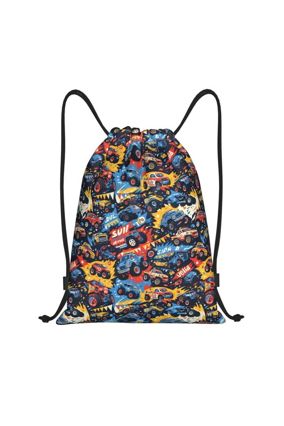 Drawstring Backpack - colorful off road racing car Splash Proof Small Drawstring Gym Bag for Women Men, Cinch Sports String Bag Backpack for Travel Swimming Beach