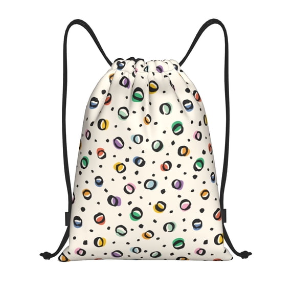 Drawstring Backpack - colorful spots circles print Splash Proof Small Drawstring Gym Bag for Women Men, Cinch Sports String Bag Backpack for Travel Swimming Beach