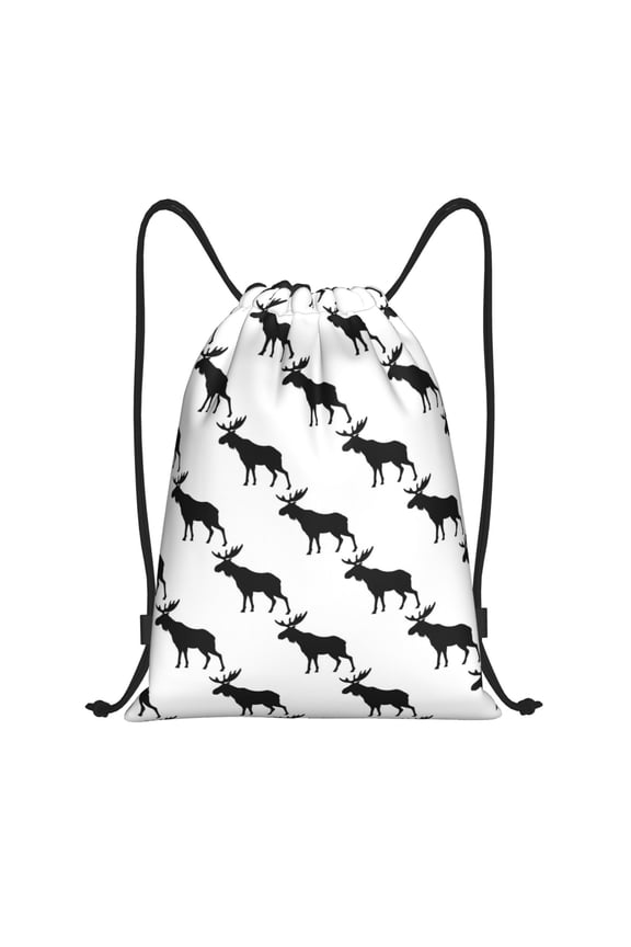 Drawstring Backpack - cool black Moose Elk white Splash Proof Small Drawstring Gym Bag for Women Men, Cinch Sports String Bag Backpack for Travel Swimming Beach