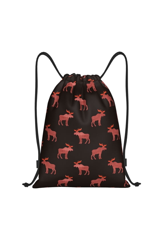 Drawstring Backpack - cool elk moose vintage black Splash Proof Small Drawstring Gym Bag for Women Men, Cinch Sports String Bag Backpack for Travel Swimming Beach