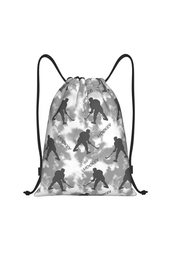 Drawstring Backpack - cool hockey players grey Splash Proof Small Drawstring Gym Bag for Women Men, Cinch Sports String Bag Backpack for Travel Swimming Beach