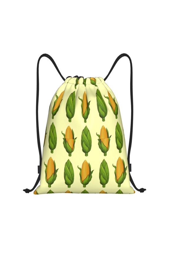 Drawstring Backpack - corn cute yellow print Splash Proof Small Drawstring Gym Bag for Women Men, Cinch Sports String Bag Backpack for Travel Swimming Beach