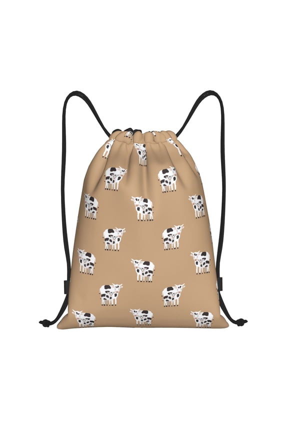 Drawstring Backpack - cow calf cute print Splash Proof Small Drawstring Gym Bag for Women Men, Cinch Sports String Bag Backpack for Travel Swimming Beach