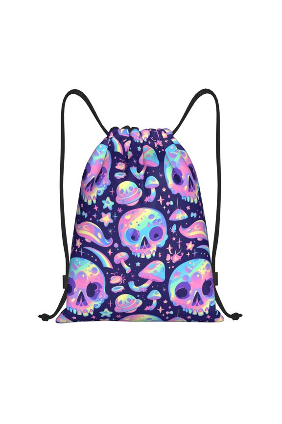 Drawstring Backpack - crystal Skull mushroom Splash Proof Small Drawstring Gym Bag for Women Men, Cinch Sports String Bag Backpack for Travel Swimming Beach
