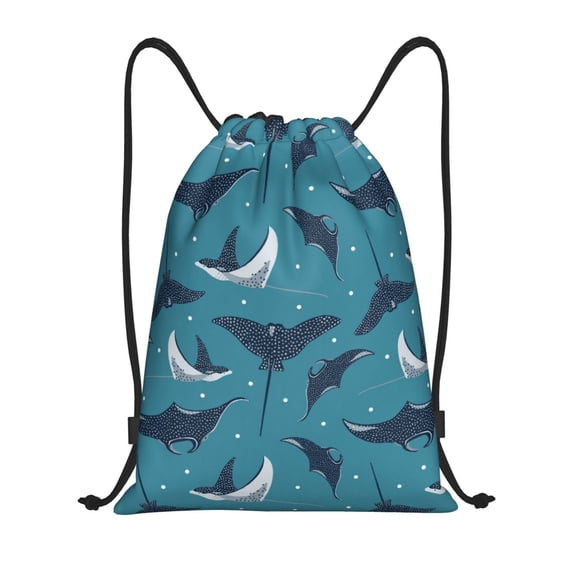 Drawstring Backpack - cute Stingray polka dots Splash Proof Small Drawstring Gym Bag for Women Men, Cinch Sports String Bag Backpack for Travel Swimming Beach