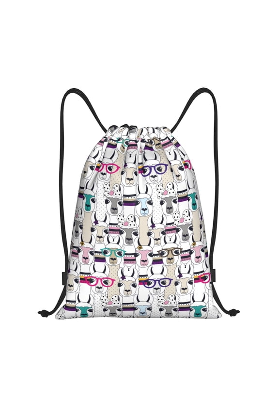 Drawstring Backpack - cute alpacas lama Glasses funny Splash Proof Small Drawstring Gym Bag for Women Men, Cinch Sports String Bag Backpack for Travel Swimming Beach