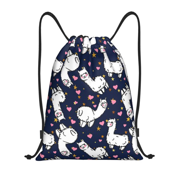 Drawstring Backpack - cute alpacas lama hearts star Splash Proof Small Drawstring Gym Bag for Women Men, Cinch Sports String Bag Backpack for Travel Swimming Beach