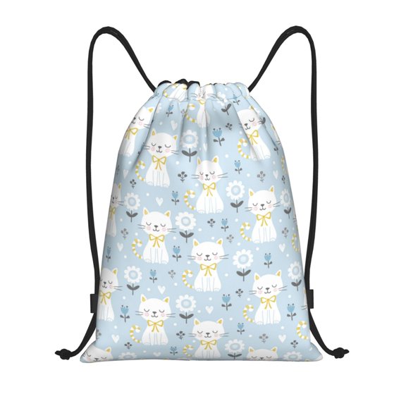 Drawstring Backpack - cute cat AB Splash Proof Small Drawstring Gym Bag for Women Men, Cinch Sports String Bag Backpack for Travel Swimming Beach