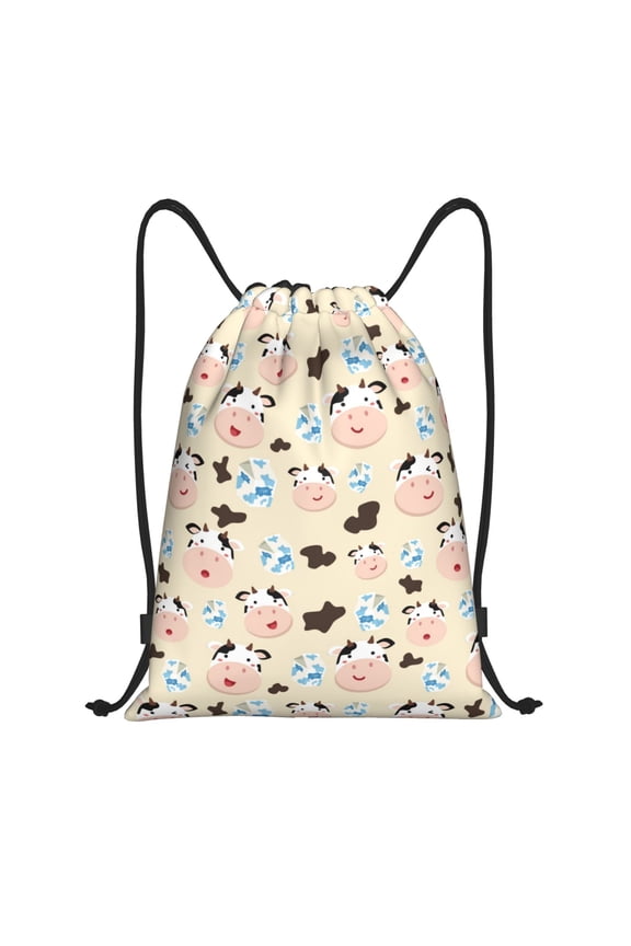 Drawstring Backpack - cute cow_A Splash Proof Small Drawstring Gym Bag for Women Men, Cinch Sports String Bag Backpack for Travel Swimming Beach