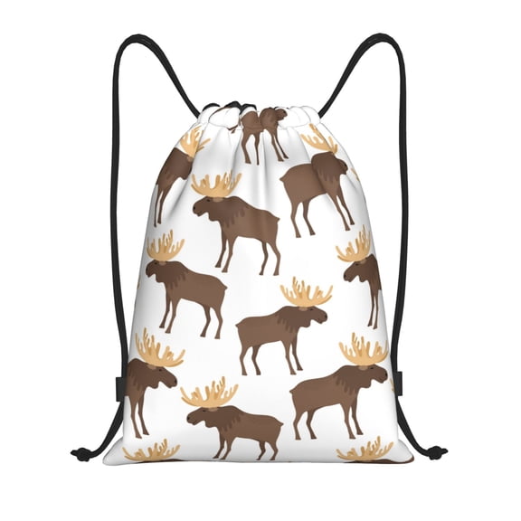 Drawstring Backpack - cute moose horns elk cartoon Splash Proof Small Drawstring Gym Bag for Women Men, Cinch Sports String Bag Backpack for Travel Swimming Beach