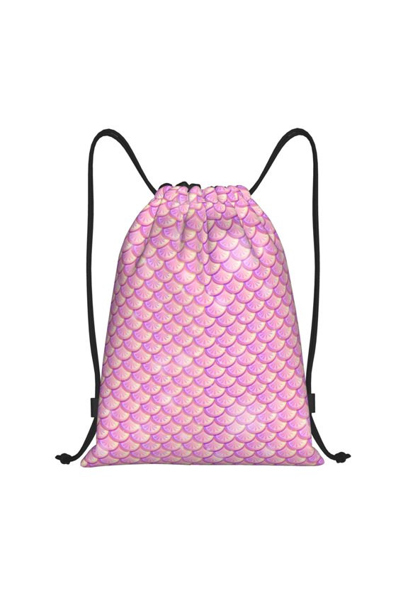 Drawstring Backpack - cute pink Fish scale Splash Proof Small Drawstring Gym Bag for Women Men, Cinch Sports String Bag Backpack for Travel Swimming Beach