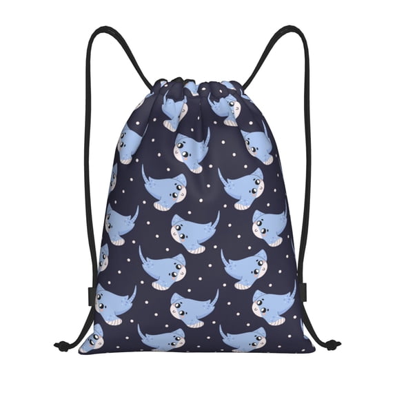 Drawstring Backpack - cute stingray polka dots black Splash Proof Small Drawstring Gym Bag for Women Men, Cinch Sports String Bag Backpack for Travel Swimming Beach