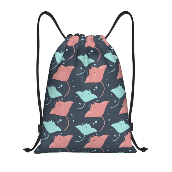 Drawstring Backpack - cute stingrays polka dots Splash Proof Small Drawstring Gym Bag for Women Men, Cinch Sports String Bag Backpack for Travel Swimming Beach
