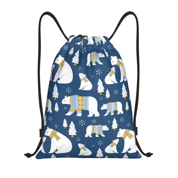 Drawstring Backpack - cute winter bear Splash Proof Small Drawstring Gym Bag for Women Men, Cinch Sports String Bag Backpack for Travel Swimming Beach