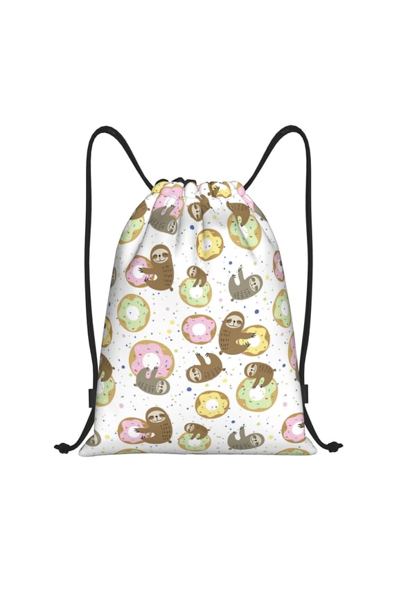 Drawstring Backpack - donut sloth Splash Proof Small Drawstring Gym Bag for Women Men, Cinch Sports String Bag Backpack for Travel Swimming Beach