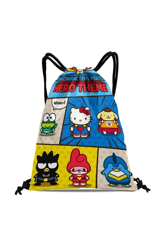 Drawstring Backpack for Badtz Maru Party Favor Bags Sackpack Adults Women Men Sports for Gym Travel Swimming Hiking Camping Tote Bag 11.8 × 15.7 in