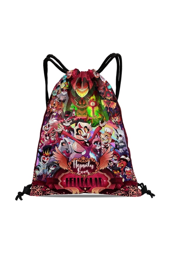 Drawstring Backpack for Hazbin Hotel Sackpack Women Men Adults Party Favor Bags Sports for Gym Travel Swimming Hiking Camping Tote Bag 11.8  15.7 in