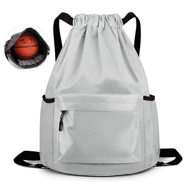 Drawstring Backpack for Men Women Sports Gym Bag Water-Resistant String Swimming Backpack With Wet and Dry Compartment, Grey