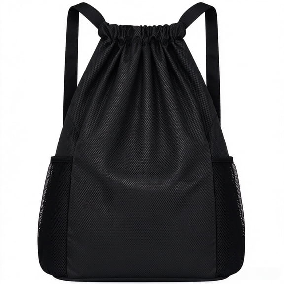 Youersen Drawstring Backpack for Women and Men, Small Side Sack for Gym, Basketball and Soccer, Black