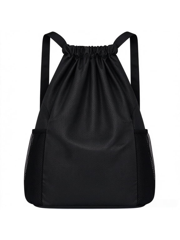 Drawstring Backpack for Women and Men, Small Side Sack for Gym, Basketball and Soccer, Black