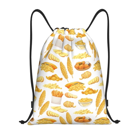 Drawstring Backpack - fries potato chips Splash Proof Small Drawstring Gym Bag for Women Men, Cinch Sports String Bag Backpack for Travel Swimming Beach