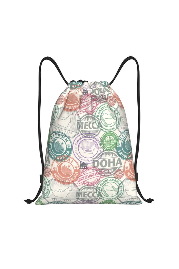 Drawstring Backpack - funny Postmark design Splash Proof Small Drawstring Gym Bag for Women Men, Cinch Sports String Bag Backpack for Travel Swimming Beach