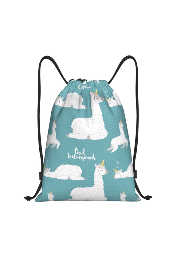 Drawstring Backpack - funny alpacas Lamas polka dots Splash Proof Small Drawstring Gym Bag for Women Men, Cinch Sports String Bag Backpack for Travel Swimming Beach