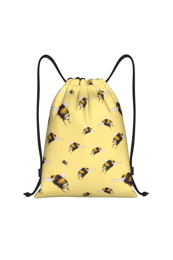 Drawstring Backpack - funny bumblebees yellow Splash Proof Small Drawstring Gym Bag for Women Men, Cinch Sports String Bag Backpack for Travel Swimming Beach